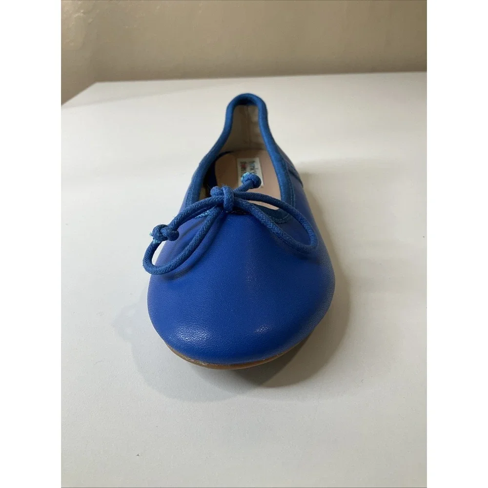 Girls Blue Leather Ballet Slip On Flat Shoes Bow Casual Party Toddler Kids US 10